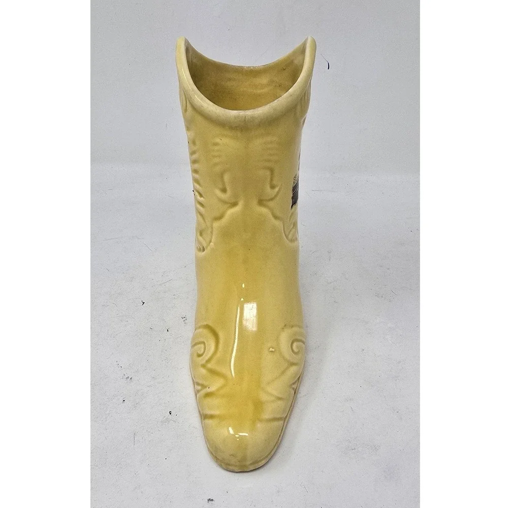 Vintage Bobby McGee's ceramic yellow mug vase cowboy western boot whimsical